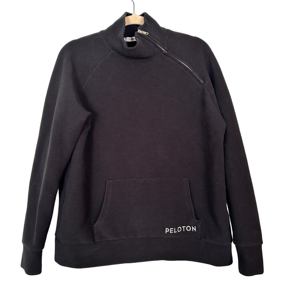 Peloton Women's Black Ribbed Mock Neck Asymmetric Zipper Pullover Sweater Size L